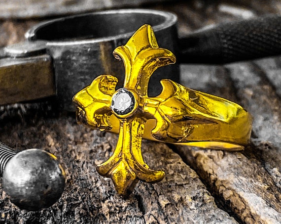 Glauben Ring Kreuz Ring katholischen Ring Christian Ring orthodoxen Ring Tudor Ring mittelalterlichen Ring Christus Ring Jesus Ring Antike Gold Kreuz Ring
