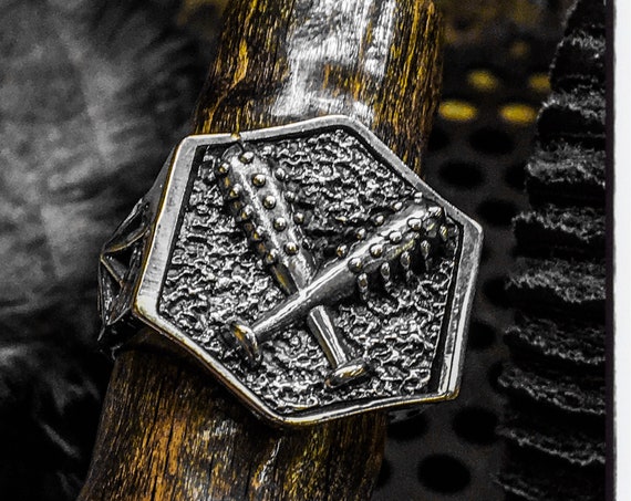 Doppel Spiked Fledermaus Ring Baseball Fledermaus Ring Baseball Ring Baseball Ring Ring Schild Ring Antik Ring Gold Antik Baseball MLB Ring antike Siegel Ring