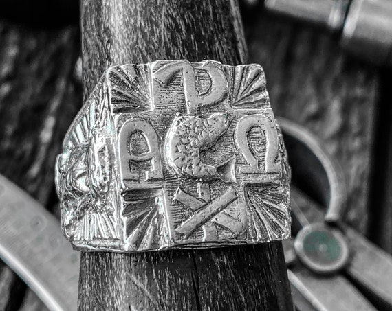 Christogramm Ring Chi Ro Ring ChiRo Ring Fisch Ring Jesus Christus Ring Ring Christus Ring katholischen Ring Christian Ring Alpha Omega Ring