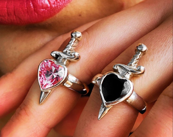 Herz Ring Versprechen Ring Hochzeit Band Ring Verlobungsband Ring Valentines Ring Valentines Geschenk Jahrestag Ring Liebe Ring Herz Dolch Ring