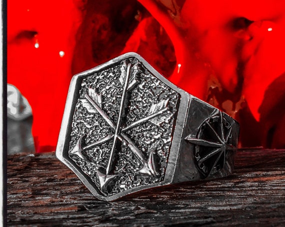 Etherial Jewelry - Rock Chic Talisman Luxury Biker Custom Handmade Artisan Pure Sterling Silver .925 Archery Ring