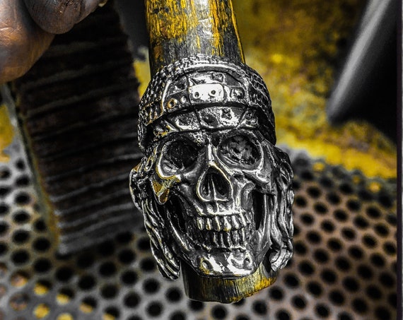 Etherial Jewelry - Rock Chic Talisman Luxury Biker Custom Handmade Artisan Pure Sterling Silver .925 Hairstyle Skateboarder Skull Biker Ring