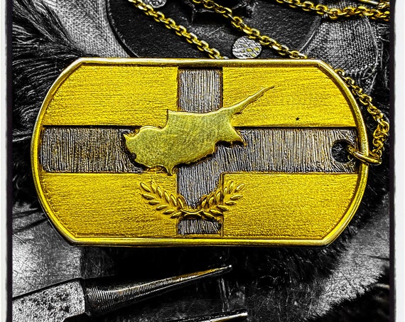 Sterling Silber Zypern Flagge Anhänger Zypern Flagge Halskette griechische Flagge Anhänger griechische Flagge Halskette Zypern Hund Tag Identität Anhänger griechische Enosis