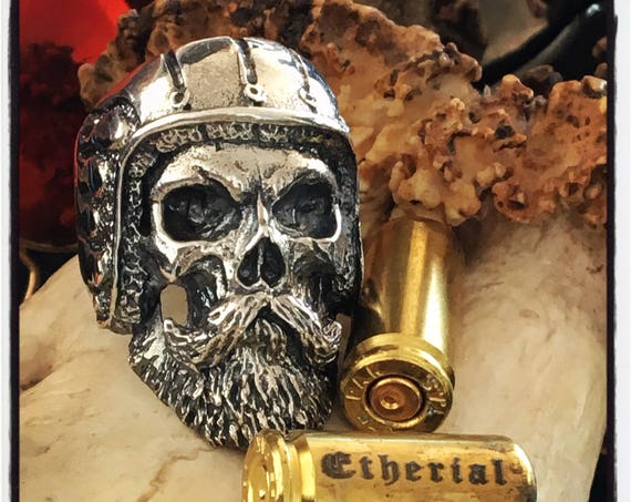 Motorrad Schädel Ring Sterling Silber Schädel Ring Biker Schädel Ring Helm Schädel Ring bärtigen Schädel Ring Dia De Los Muertos Schädel Ring Biker