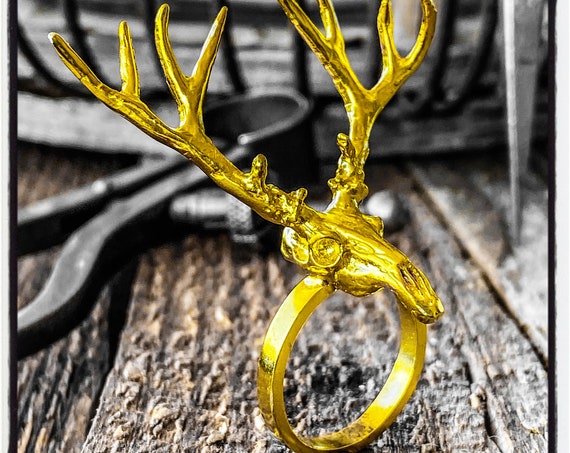 Hirsch Schädel Ring Elch Schädel Ring Ram Schädel Ring Elch Schädel Ring Hirschgeweih Schädel Ring Elche Geweih Schädel Ring Geweih Ring antik Ring