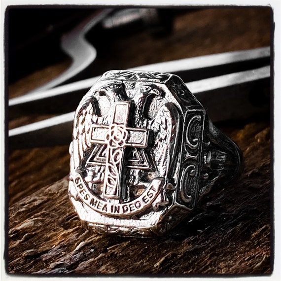 Cross Ring Russian Imperial Eagle Ring Double Headed Eagle Ring Byzantine Eagle Ring Masonic Ring Imperial Russian Ring Coat of Arms Ring