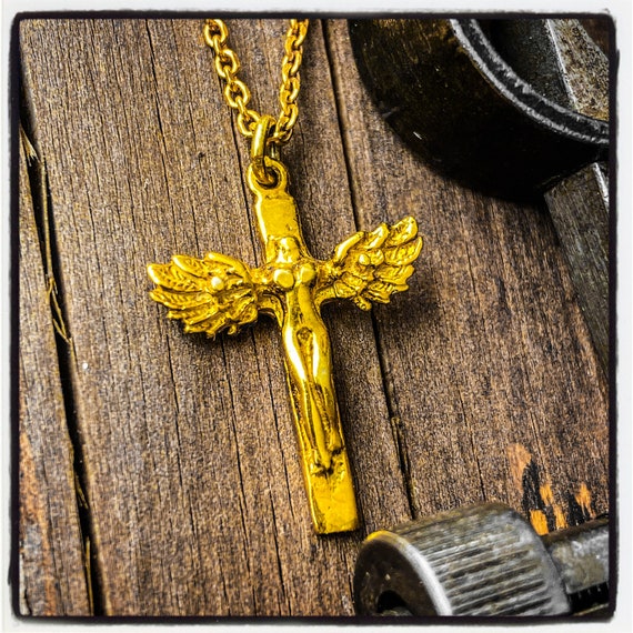 Cross Pendant Cross Necklace Crucifix Pendant Crucifix Necklace Christian Cross Necklace Silver Wings Necklace Angel Pendant Angel Necklace