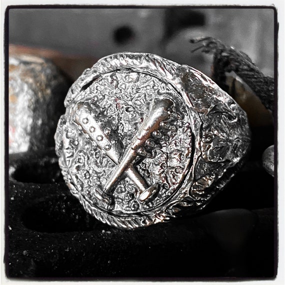 Double Spiked Bat Ring Baseball Bat Ring Baseball Ring Club Ring Shield Ring Antique Ring Gold Antique Baseball MLB Ring Antique Wax Seal