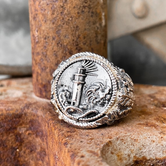 Lighthouse Ring Silver Lighthouse Ring Gold Lighthouse Ring Beacon Ring Waves Ring Silver Waves Ring Sailors Ring Nautical Ring Storm Ring
