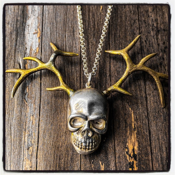 Skull Antlers Pendant Skull Antlers Necklace Skull Necklace Skull Pendant Skull Horns Pendant Skull Deer Horns Necklace Moose Skull Pendant