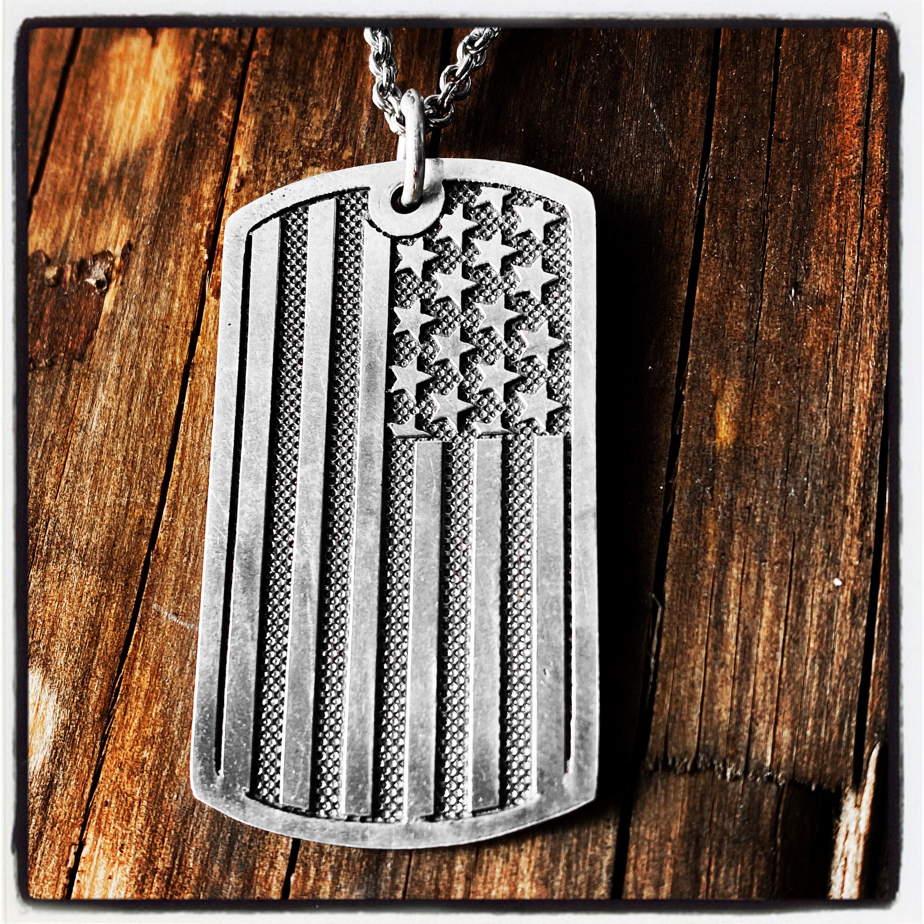 Iced Stainless Steel American Flag Eagle Dog Tag Gold