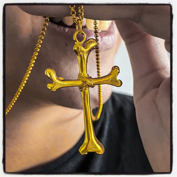 Cross Bone Pendant Cross Bone Necklace Femur Bone Pendant Femur Bone Necklace Thigh Bone Pendant Thigh Bone Necklace Gold Cross Silver Cross