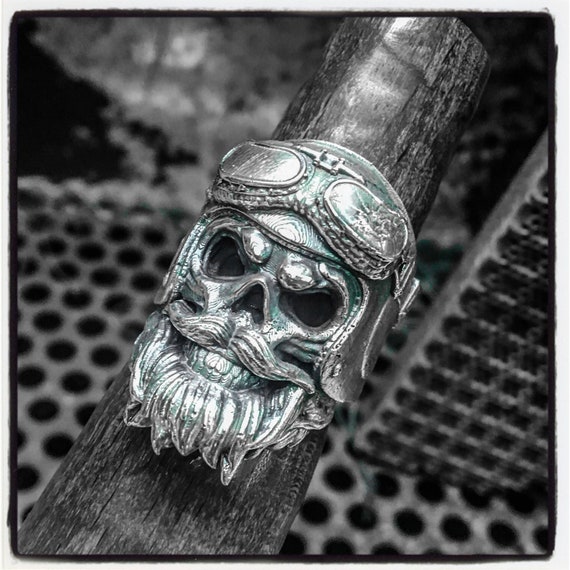 Biker Skull Ring Motorcycle Skull Ring Harley Skull Ring Punisher Skull Ring Badass Skull Ring Bearded Skull Ring Luxury Skull Ring Jewelry