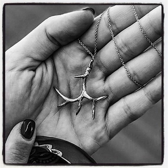 Etherial Jewelry - Rock Chic Talisman Luxury Biker Custom Handmade Artisan Pure Sterling Silver .925 Moose Antler Deer Antler Skull Pendant