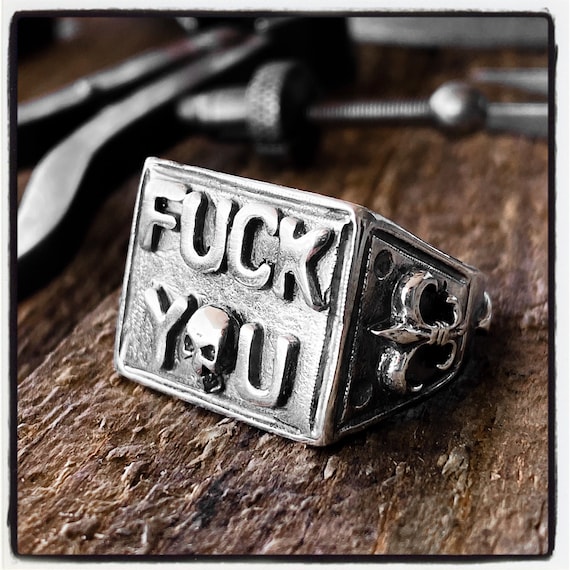 Fuck You Ring Fuck You Jewelry Handmade Ring Personalized Ring Skull Ring Handmade Sterling Silver Skull Jewelry Silver Skull Ring Fuck Ring