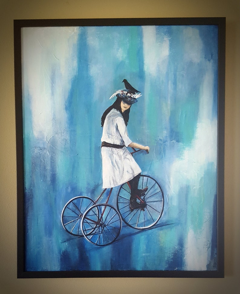 Girl on Bike. Acrylic Painting Original Painting Bicycle Etsy