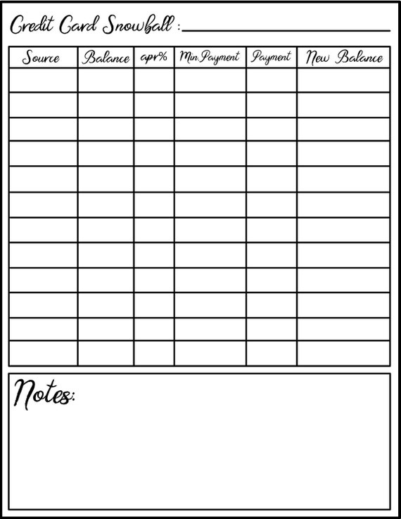 SNOWBALL DEBT METHOD calculator chart - Black & White, Simple Snowball Method chart for debt