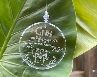 Crystal Sun Catcher gegraveerd ornament hond kat huisdier Memorial Kerstmis in herinnering