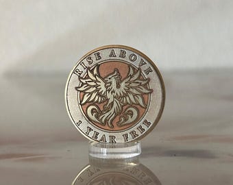Sobriety Token Challenge Coin Phoenix Rising Custom Engraved Brass Token