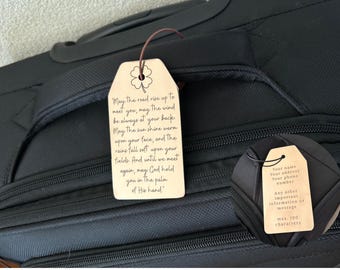 Handcrafted Bronze Luggage Tag, Faith Blessing Theme, Personalized Travel Bag Tag, 8th Anniversary Gift