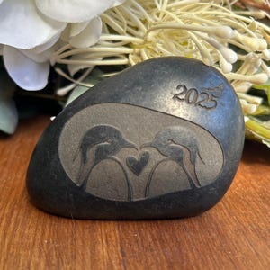Penguin Love Pebble 2025 engraved stone rock black
