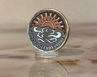 Sobriety Token Challenge Coin Custom Sun over Sea Engraved Brass Token