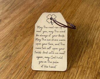 Handcrafted Bronze Luggage Tag, Faith Travel Blessing, Personalized Anniversary Gift