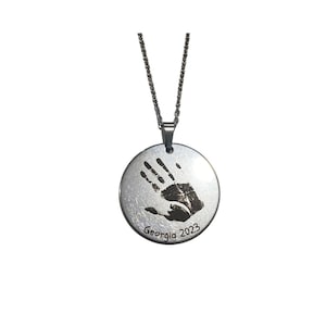 Custom Kids Handprint Fingerprint Jewellery Pendant and Chain Mother&#39;s Day Necklace