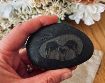 Penguin Love Pebble 2026 engraved stone rock black