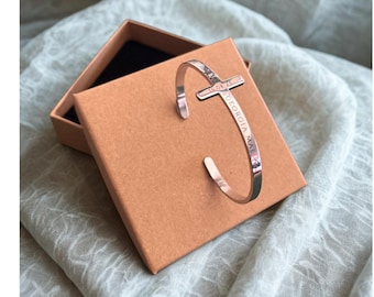 Silver Cross Bangle Personalised Engraved Confirmation Communion Religious Gift