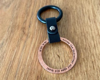 Copper & Leather Hammered Ring Key Charm Bag Tag Token Anniversary Gift