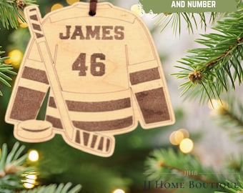 Personalized Hockey Jersey Ornament – Custom Wooden Christmas Tag with Name & Number