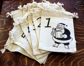Advent Calendar bags Santas Countdown christmas 100% cotton set of 24