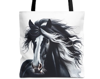 HORSE LOVER TOTE Bag Horse Tote Bag Horse Lover Barn Bag Gift for Horse Lover Gift Horse Bag Black and White Horse Western Art Accessory Bag