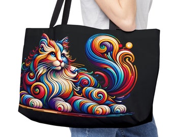 CAT LOVER WEEKENDER Tote Sleepover Bag Cat Overnight Bag Crazy Cat Lady Bag Gift for Cat Lover Gift Cat Bag Black Cat Carryall Tote