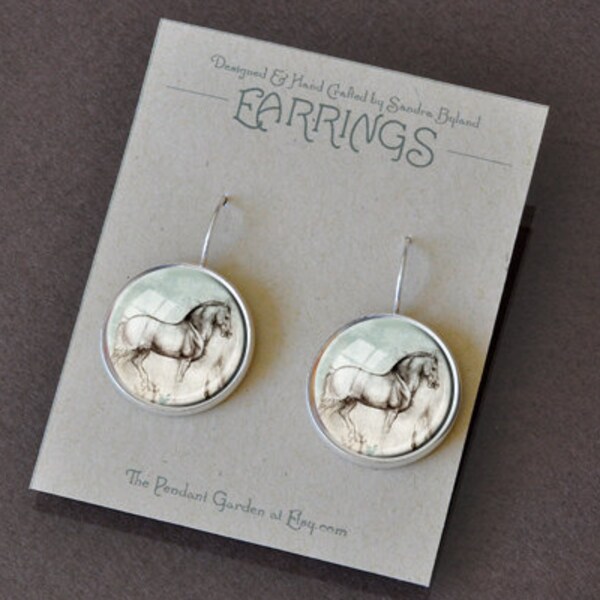 DA VINCI HORSE Earrings Horse Jewelry Blue and Gray 16mm Dangle Earrings Horse Lover Gift Equestrian Earrings Leonardo Da Vinci Art