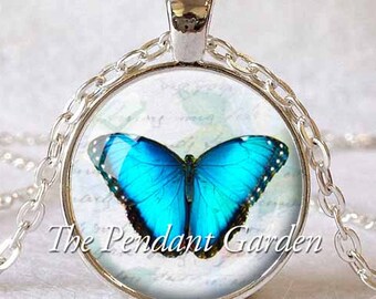 MORPHO BUTTERFLY PENDANT Blue Butterfly Necklace Butterfly Jewerly Blue White Insect Jewelry Butterfly Lover Gift