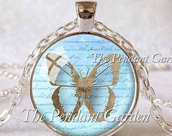 BUTTERFLY PENDANT Aqua Blue Butterfly Necklace Butterfly Jewerly Butterfly Lover Gift Butterfies Aqua Tan Inspirational