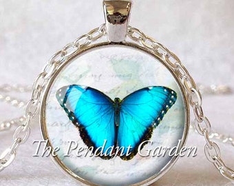 MORPHO BUTTERFLY PENDANT Blue Butterfly Necklace Butterfly Jewerly Blue White Insect Jewelry Butterfly Lover Gift