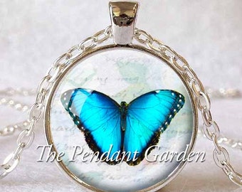 MORPHO BUTTERFLY PENDANT Blue Butterfly Necklace Butterfly Jewerly Blue White Insect Jewelry Butterfly Lover Gift