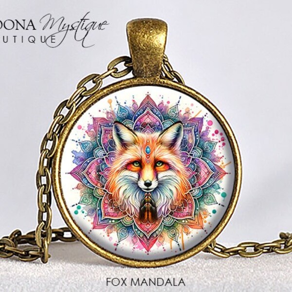 FOX MANDALA PENDANT Fox Art Pendant Fox Necklace Spirit Fox Necklace Fox Totem Jewelry Gift for Fox Lover Gift Fox Jewelry