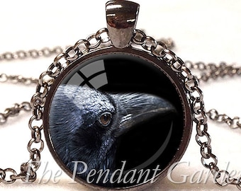 RAVEN PENDANT Black Raven Necklace Halloween Jewelry Bird Necklace Steampunk Gift Black Gray Silver Blue Crow Necklace Wizard Pendant