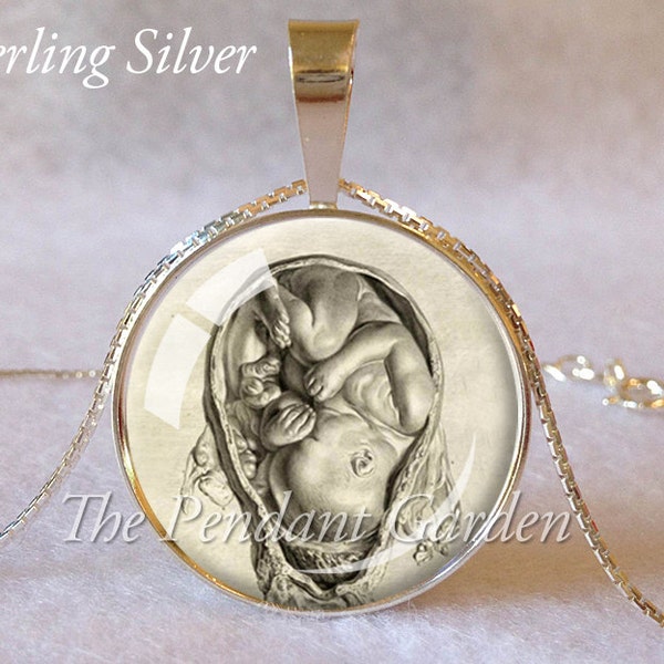 STERLING MIDWIFE Pendant Midwife Gift Da Vinci Fetus Necklace Sterling Silver OBGYN Gift Pregnant Mom Birthing Necklace Fetus Pendant