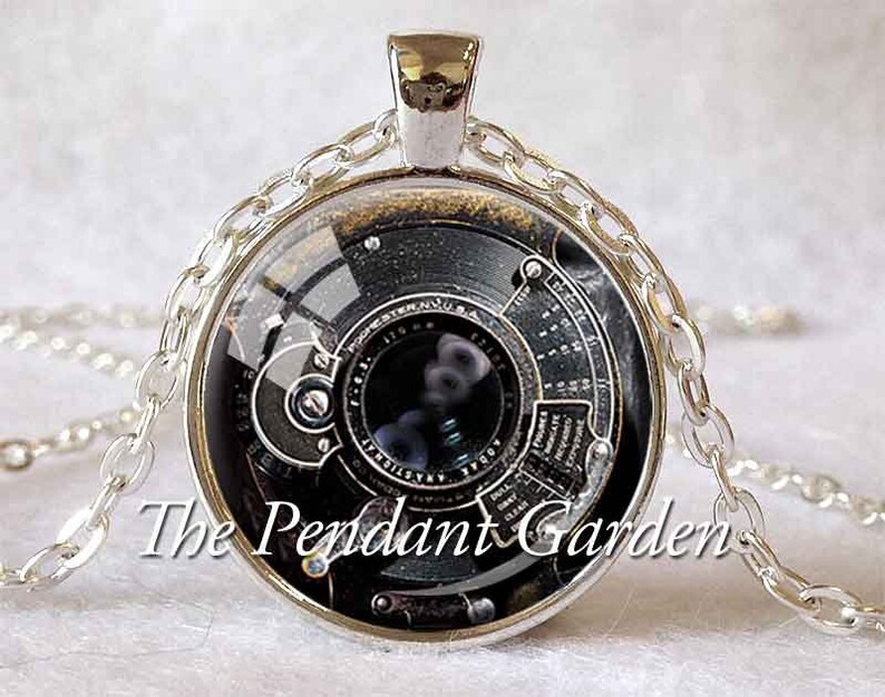 ANTIQUE CAMERA LENS Pendant Black White Gray Camera Necklace Photographer Gift Wedding Photographer Camera Pendant Not an Actual Lens