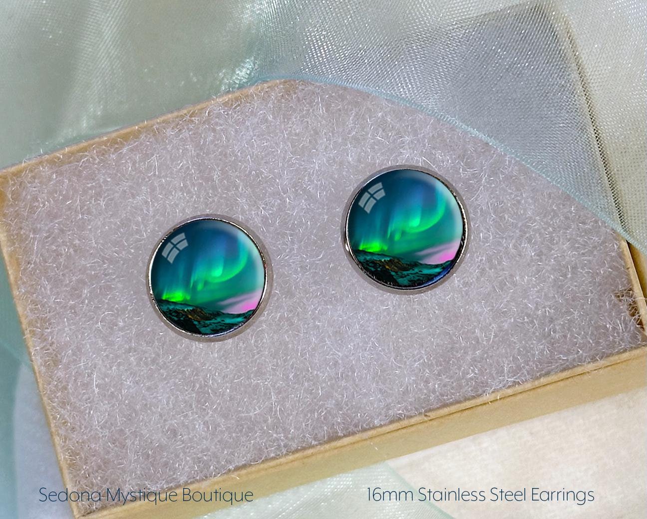 NORTHERN LIGHTS STUD Earrings 16mm Aurora Borealis Earrings Hypoallergenic Northern Lights Lover Girlfriend Gift for Her Aurora Borealis
