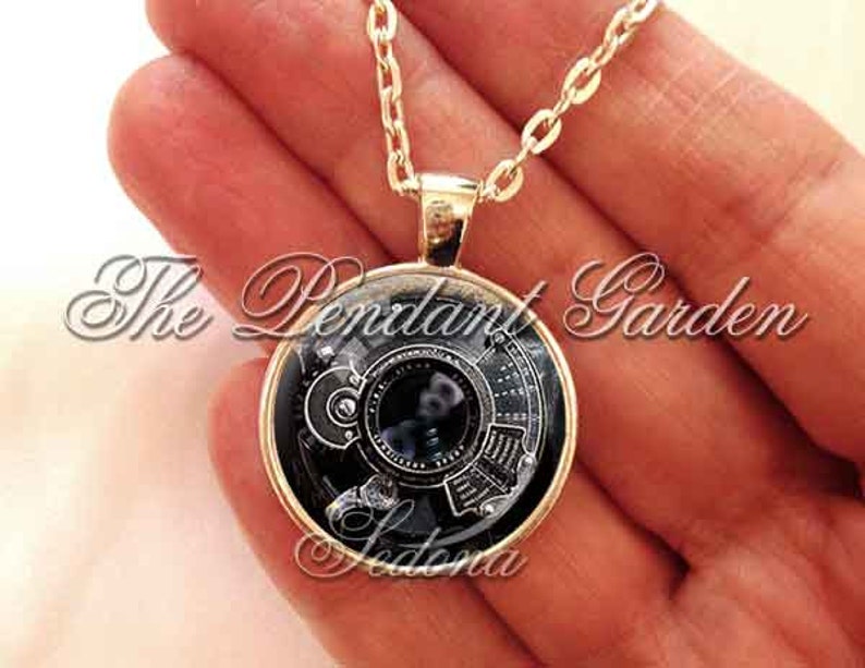 ANTIQUE CAMERA LENS Pendant Black White Gray Camera Necklace Photographer Gift Wedding Photographer Camera Pendant Not an Actual Lens