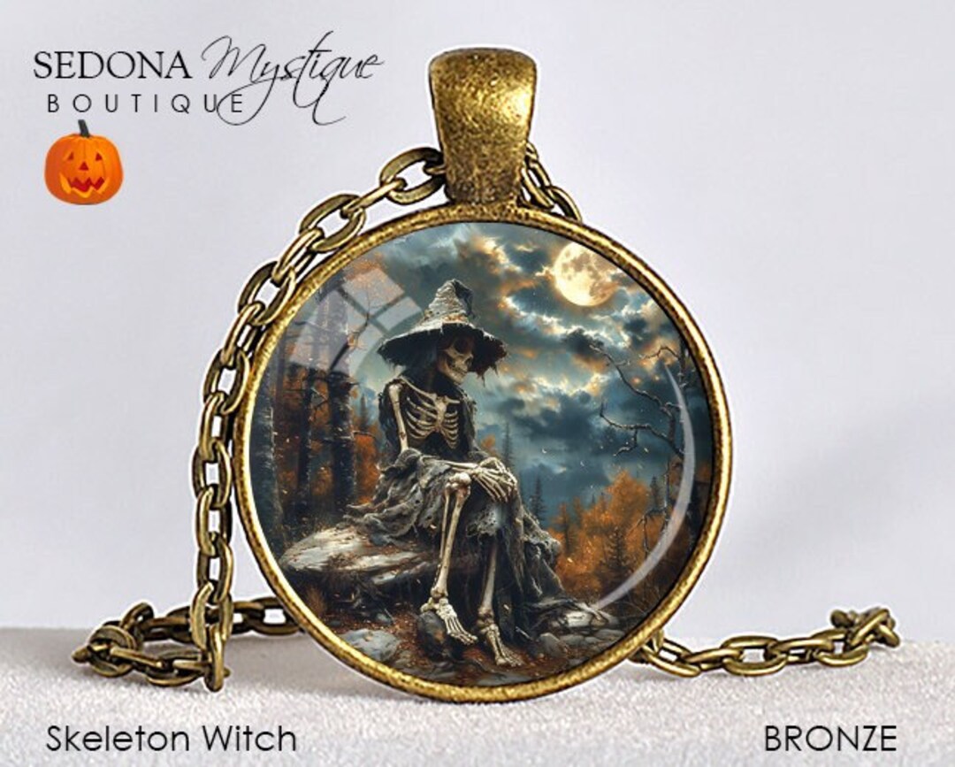HALLOWEEN SKELETON WITCH Pendant Skeleton Necklace Halloween Skeleton ...