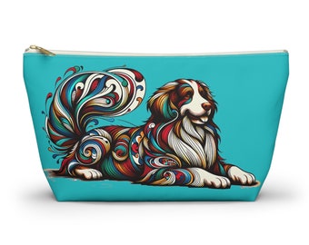 Aqua Dog Lover Pouch: Colorful Stylized Dog Art Travel Bag