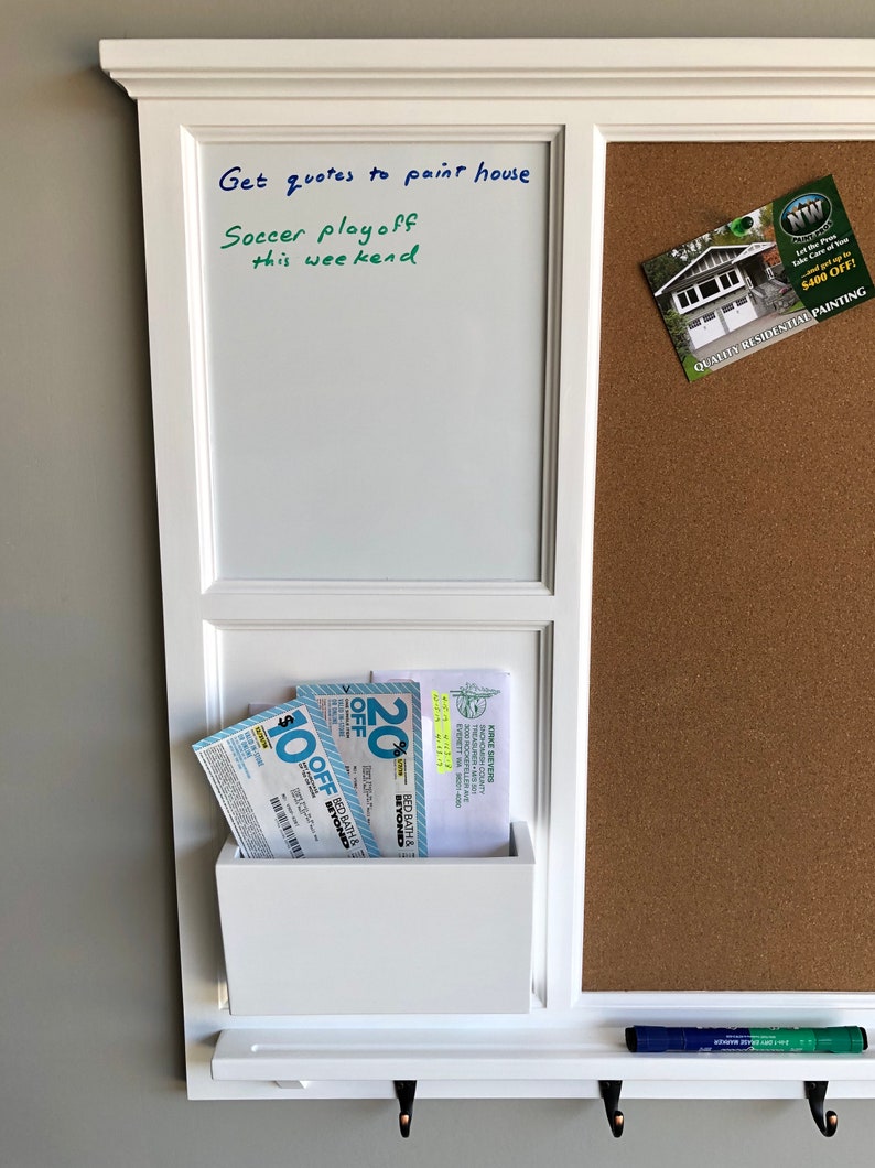 Wall Organizer with large cork board dry erase and Etsy