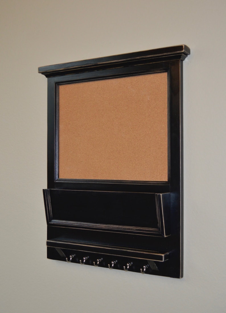 Cork Bulletin board with mail slot and key hooks Etsy